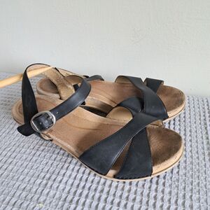 Dansko Karmen Platform Sandals Black EU 39 US 8.5 9 Leather Clog Wood Heels
